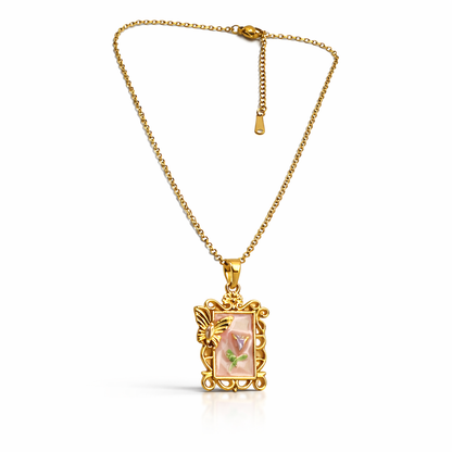 Peach Blossom Butterfly Frame Pendant Chain
