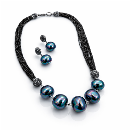 Statement Semi-Precious Necklace with Matching Earrings