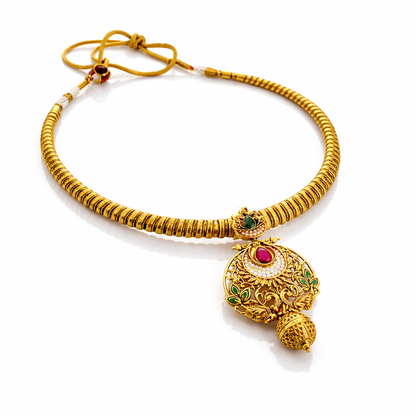 Traditional Hasli Gold-Plated Kundan Necklace Set with Earrings