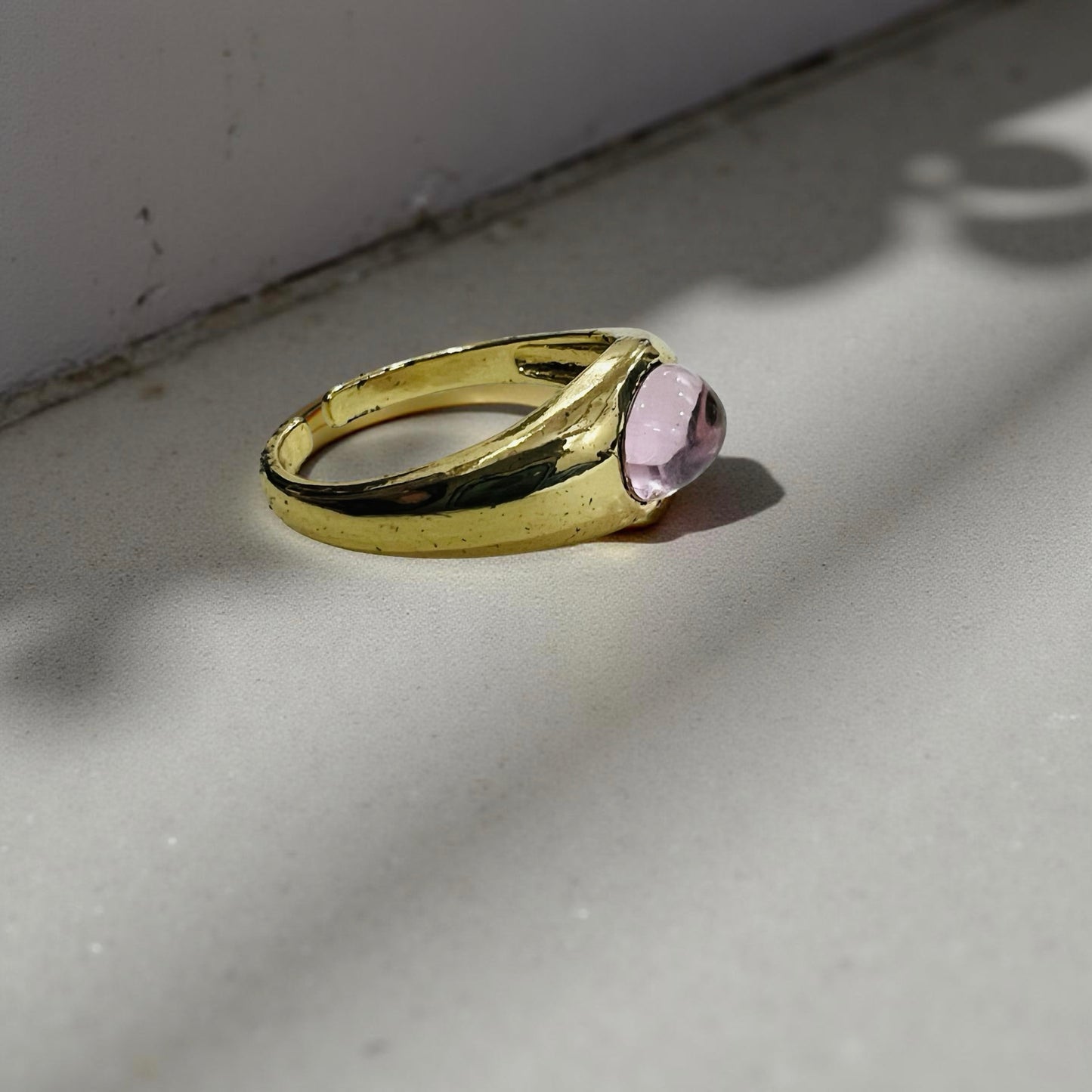 Pink Stone Statement Adjustable Gold Ring