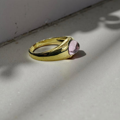 Pink Stone Statement Adjustable Gold Ring