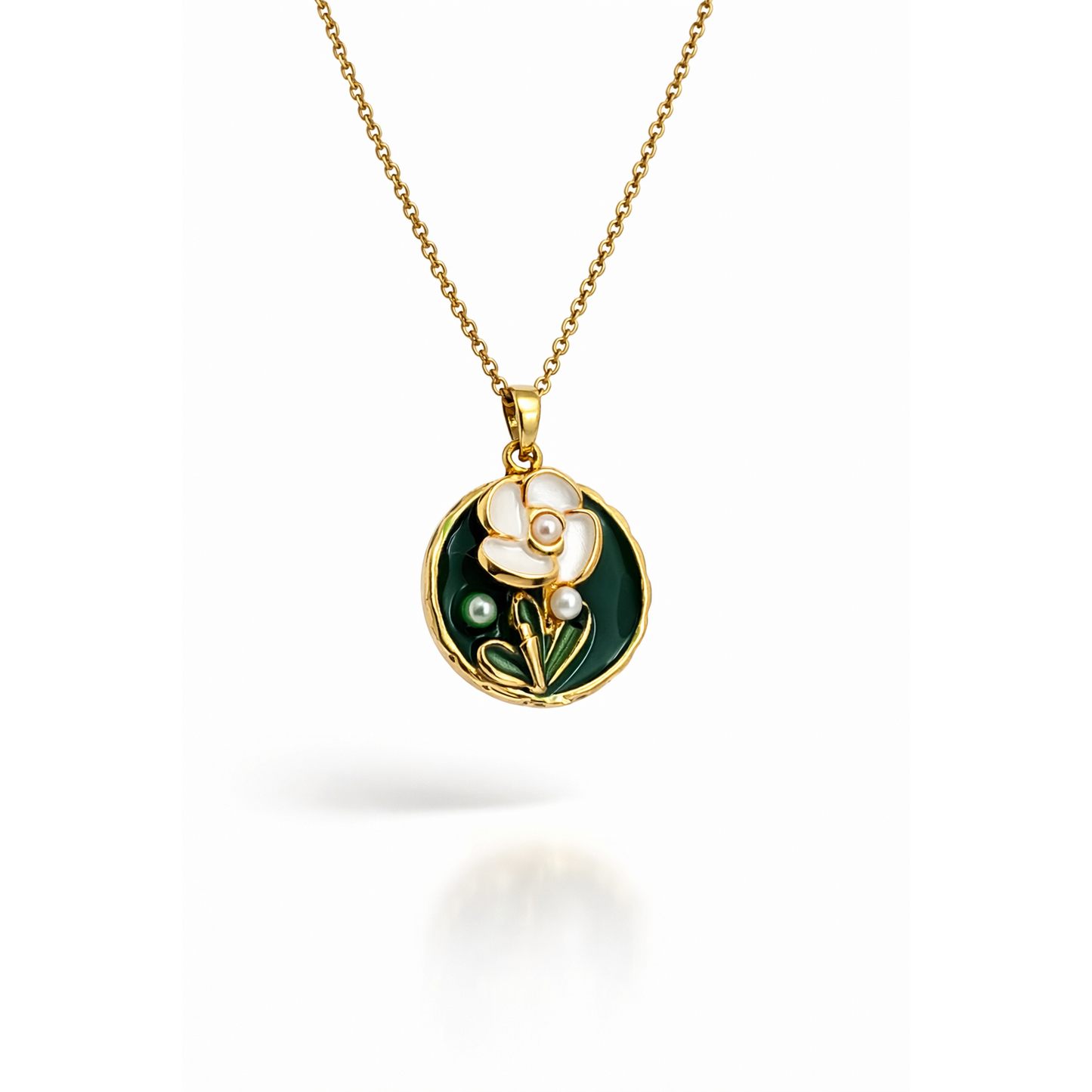 Emerald Bloom Pearl Floral Chain Pendant