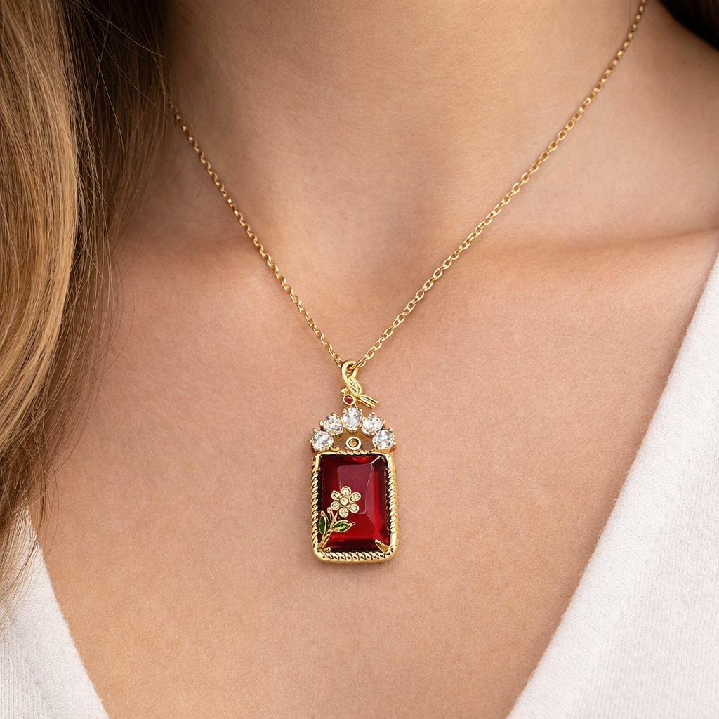 Regal Red Ruby Peacock Chain Pendant