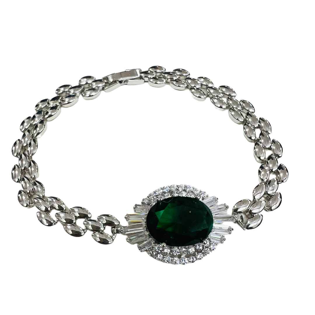 Emerald Green Crystal Jewellery Set – Necklace, Bracelet, Earrings & Ring