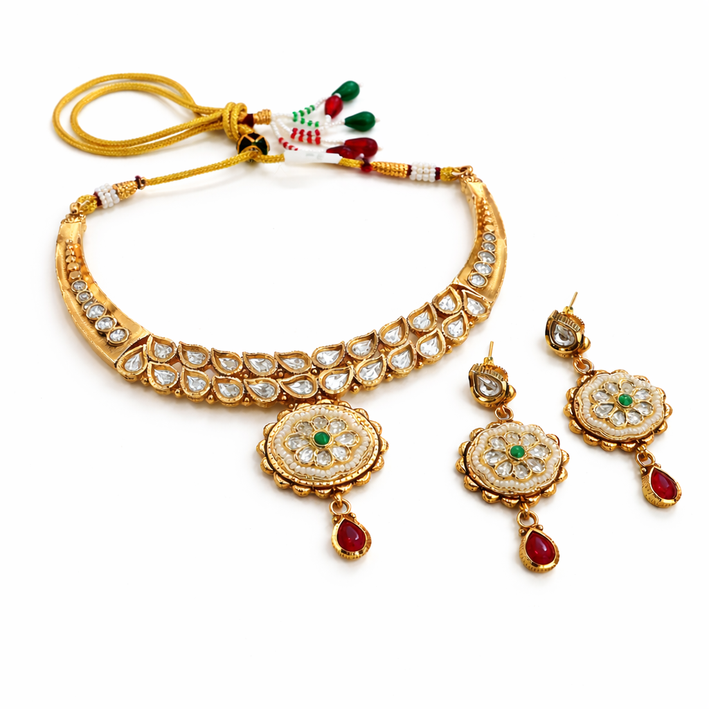 Royal Polki Kundan Pearl Necklace Set