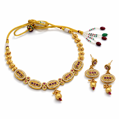 Royal Ruby Antique Necklace Set with Matching Earrings
