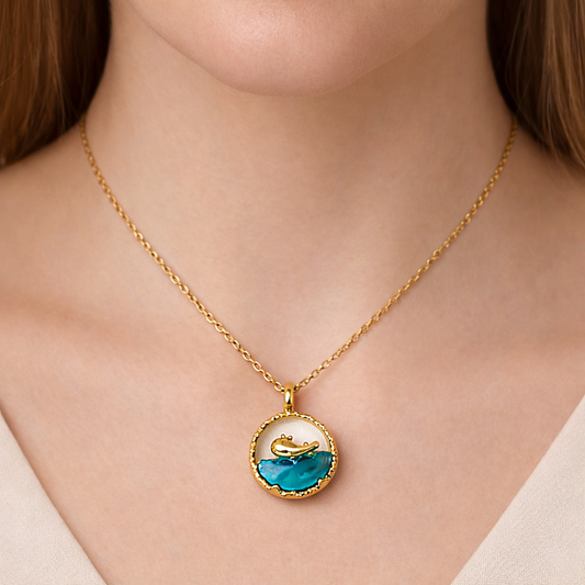 Dolphin Ocean Stone Chain Pendant