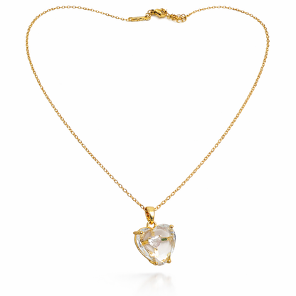 Crystal Heart Pendant Necklace with Gold Cross & CZ Accent