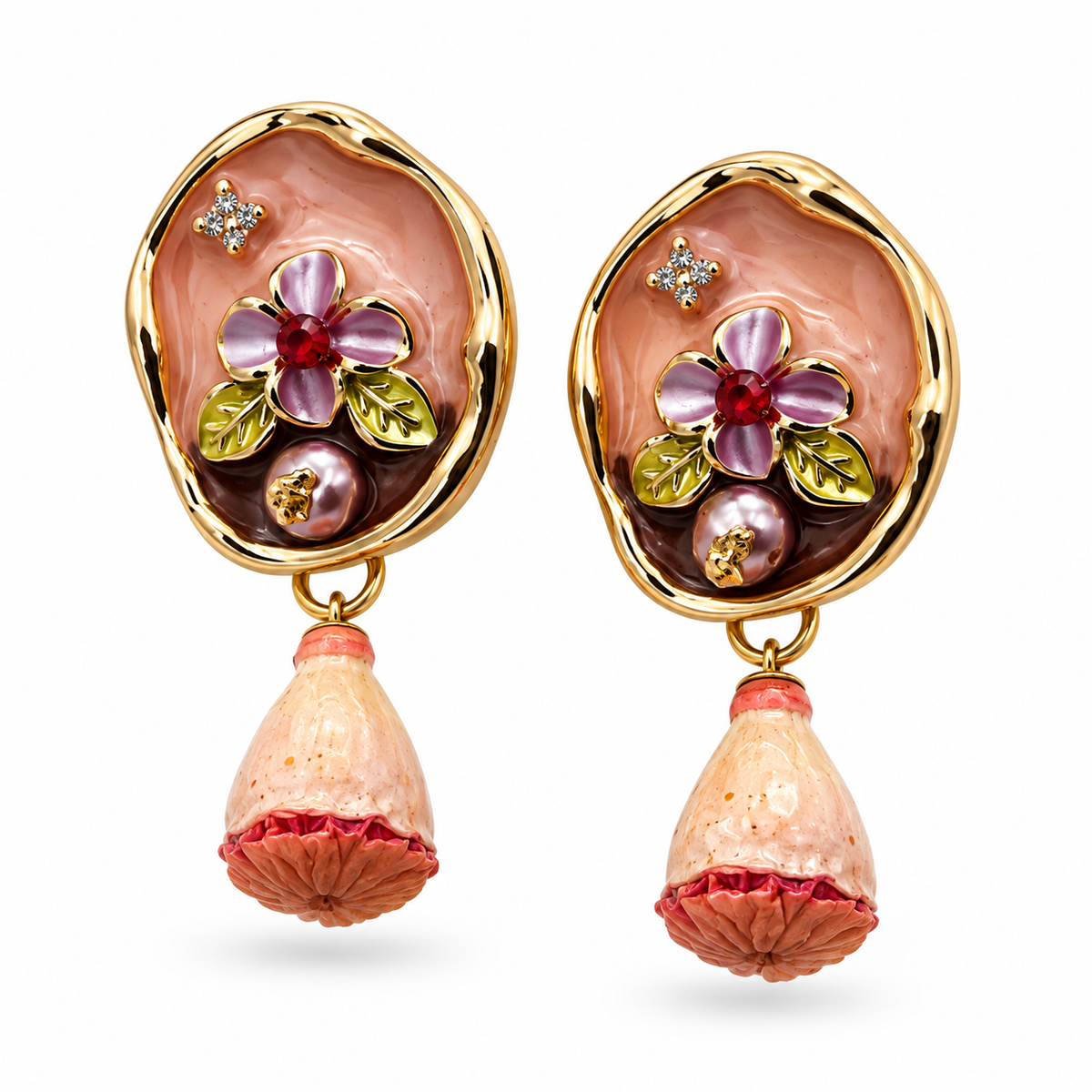 Gold-Tone Floral Jhumka Drop Earrings