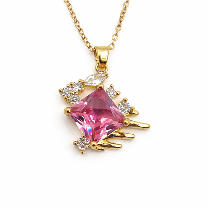 Pink Stone Gold Pendant Chain