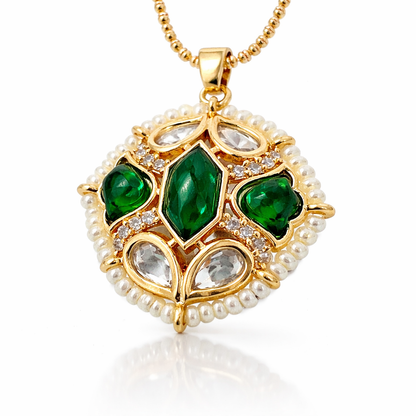 Heritage Green Kundan Pendant Set