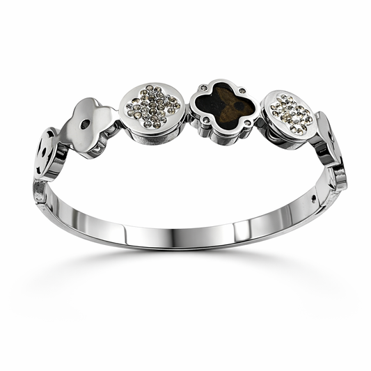 Elegant Clover Charm Bracelet in Silver Finish with Crystal & Enamel Accents