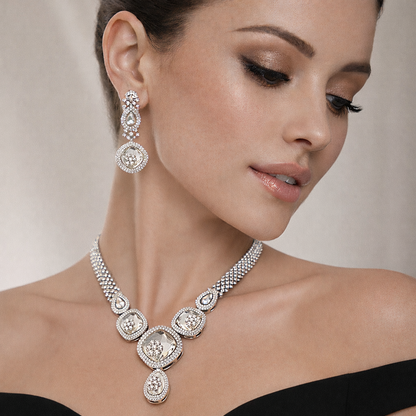 Crystal Mirage Silver AD Necklace Set