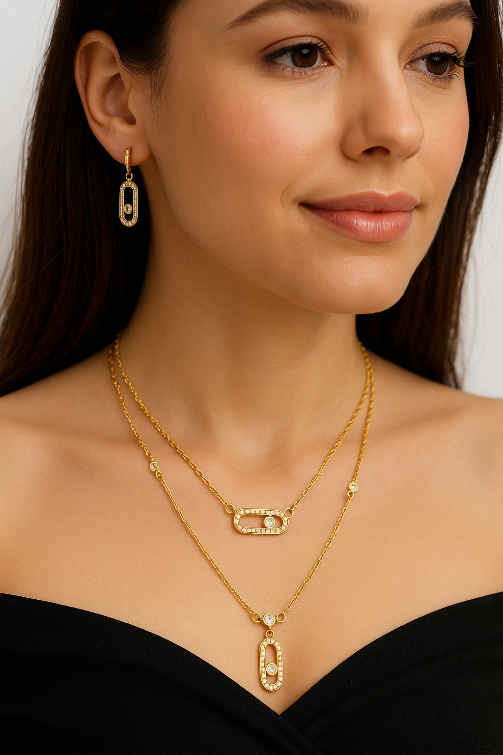 22k Gold-Plated CZ Oval Link Necklace & Earrings Set for Women | Anti-Tarnish