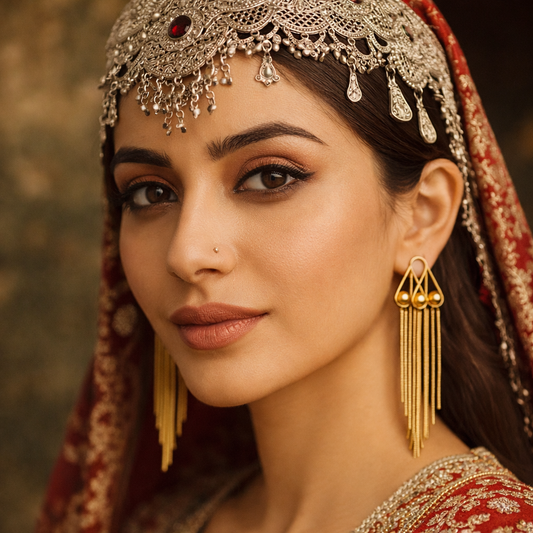 Gold Wire Geometric Triangle Tassel Fringe Earrings with Snake Chain Drops