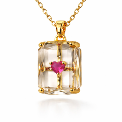 Crystal Cube Chain Pendant with Ruby Heart