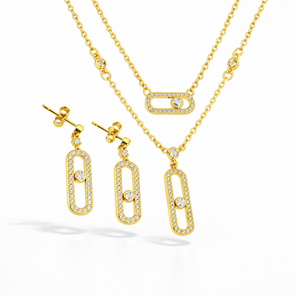 18k Gold-Plated CZ Oval Link Necklace & Earrings Set for Women | Anti-Tarnish
