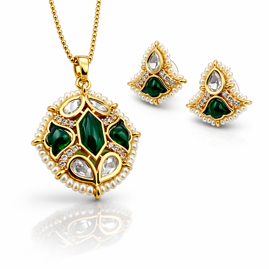 Heritage Green Kundan Pendant Set