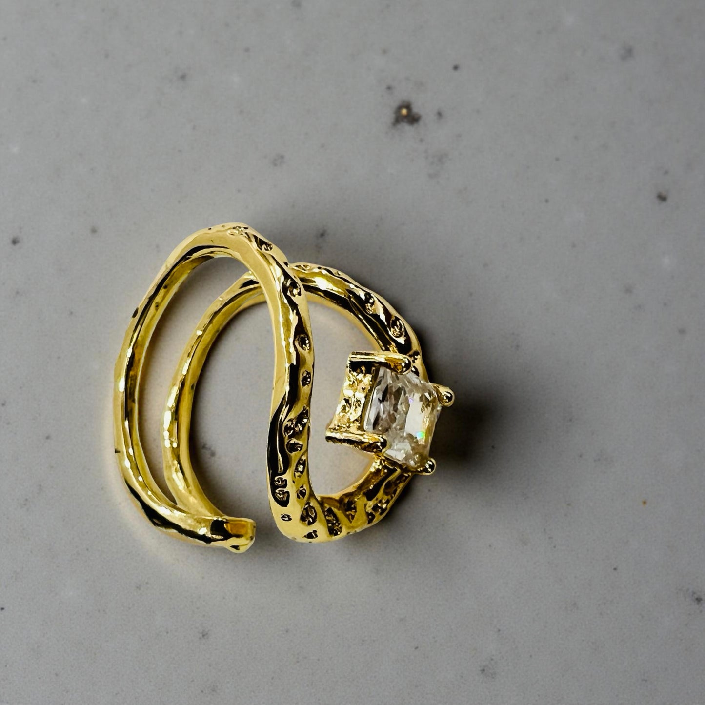 Radiant Twirl Solitaire Ring – Adjustable Gold Finish