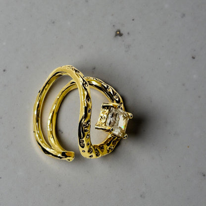 Radiant Twirl Solitaire Ring – Adjustable Gold Finish