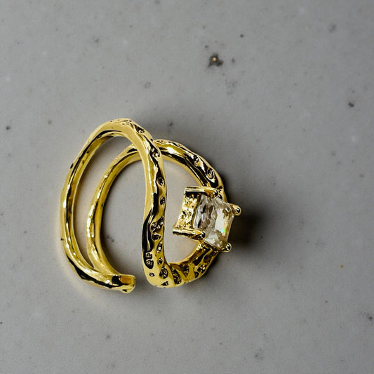 Radiant Twirl Solitaire Ring – Adjustable Gold Finish