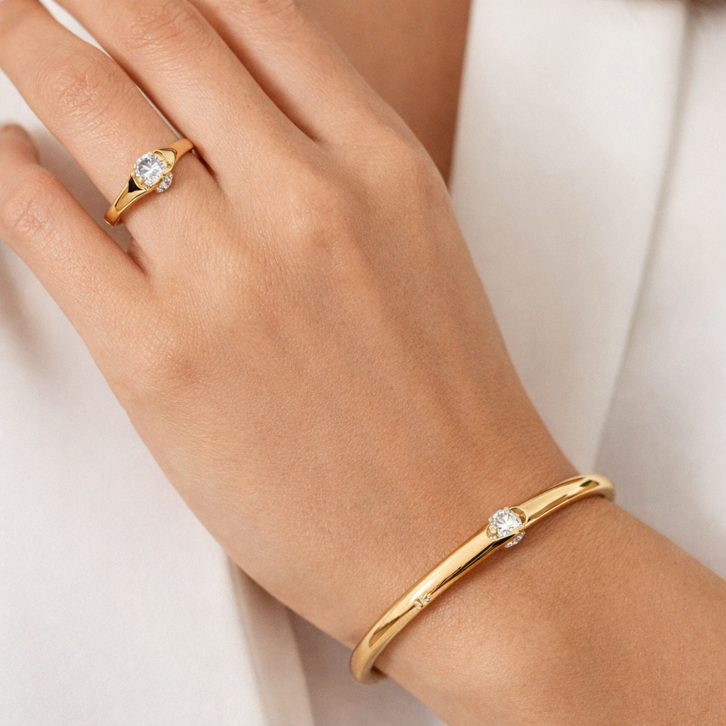 Elegant Crystal-Studded Bracelet & Ring Combo