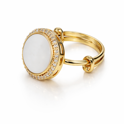 Lustrous Pearl Halo Ring in Gold-Tone Finish