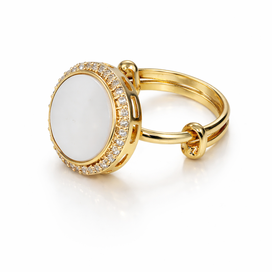 Lustrous Pearl Halo Ring in Gold-Tone Finish