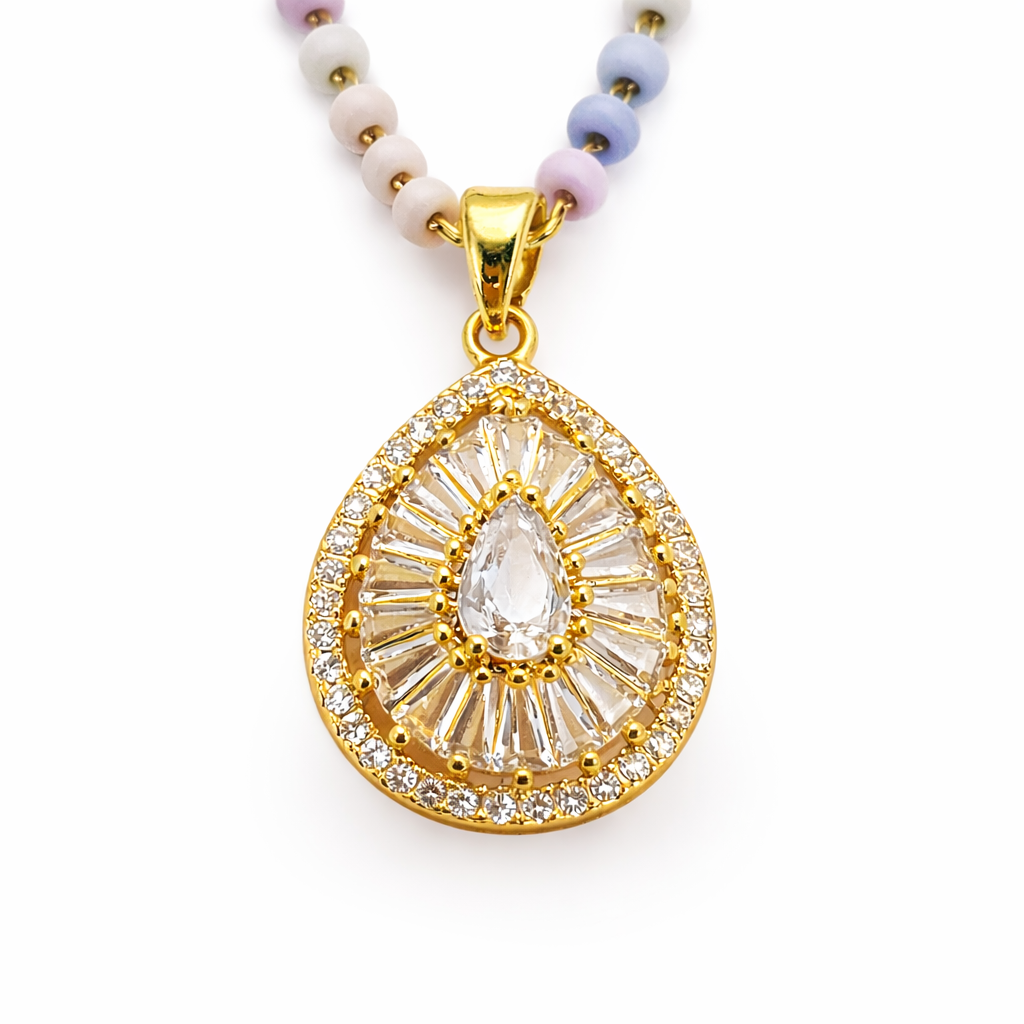 Pastel Beaded Teardrop Crystal Halo Pendant