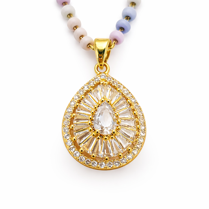 Pastel Beaded Teardrop Crystal Halo Pendant