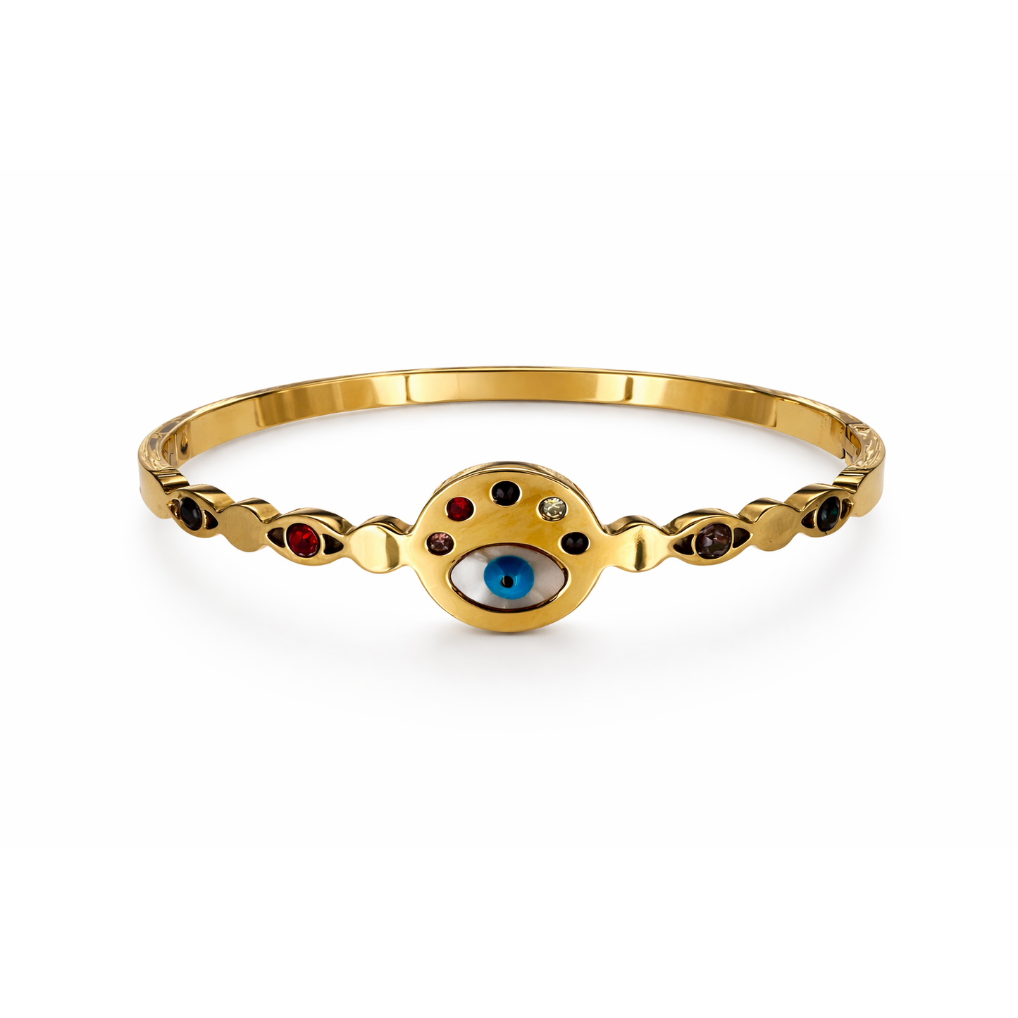Gold Evil Eye Bracelet with Multicolor Stones
