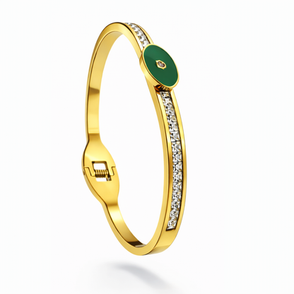 Green Evil Eye Gold Bracelet with Crystal Accents