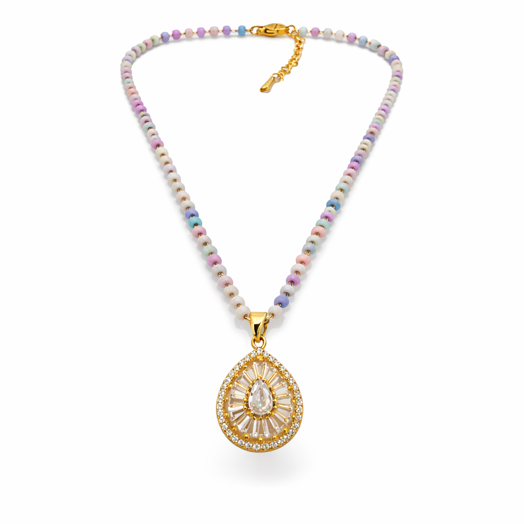 Pastel Beaded Teardrop Crystal Halo Pendant