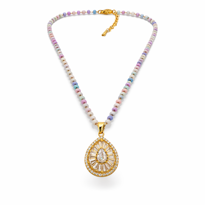 Pastel Beaded Teardrop Crystal Halo Pendant