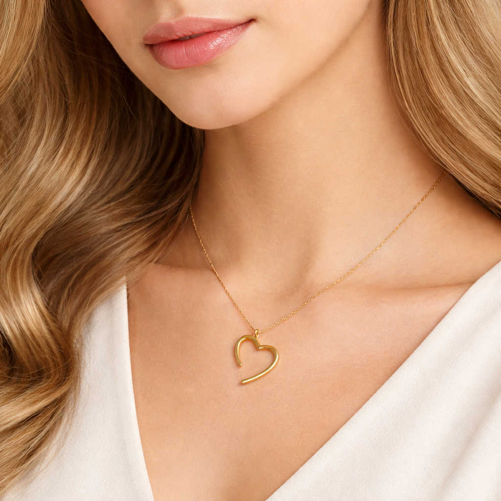 Pure Love Open Heart Gold Pendant Chain