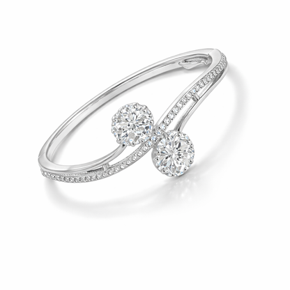 Silver-plated dual floral CZ bracelet by Jinam featuring intricate flower designs and sparkling cubic zirconia accents.