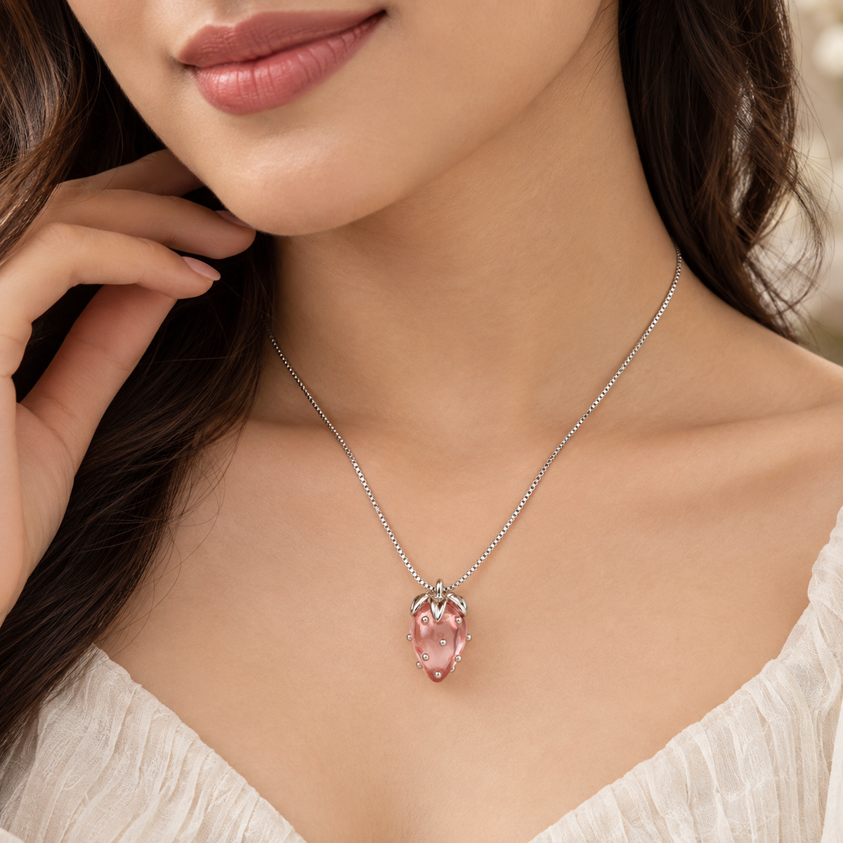 Pink Strawberry Pendant Chain Necklace