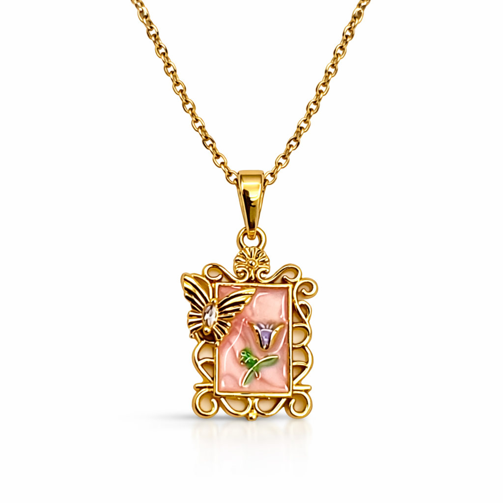 Peach Blossom Butterfly Frame Pendant Chain