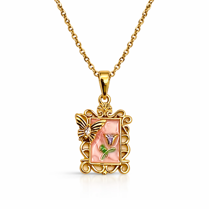 Peach Blossom Butterfly Frame Pendant Chain