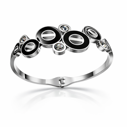 Eclipse Noir Silver Bracelet – Modern Black Enamel & Crystal Designer Cuff