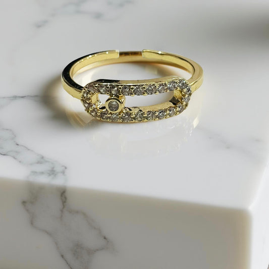 Elegant Gold-Plated Chain-Link Crystal Ring (Adjustable Size)