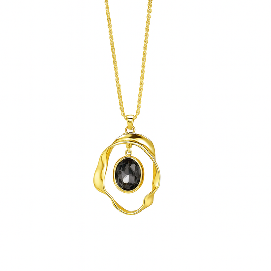 Designer Black Crystal Pendant Necklace – Gold Plated, Anti Tarnish