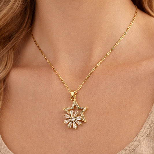 Celestial Starburst Crystal Chain Pendant