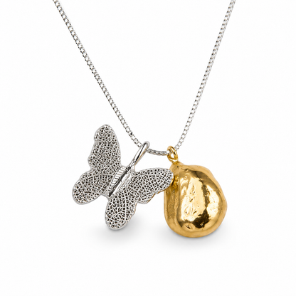 Dual-Tone Butterfly Gold Nugget Pendant Necklace | Jinam