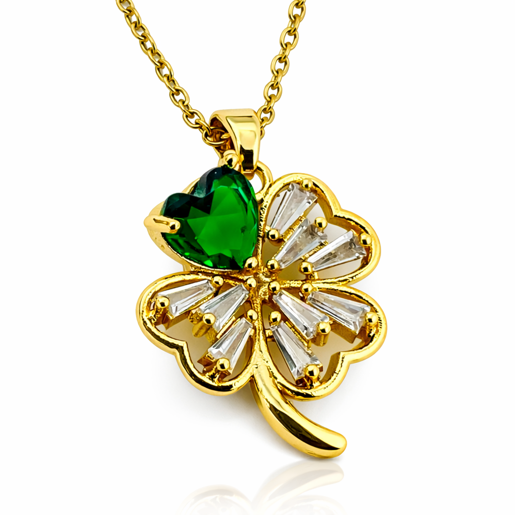 Green Heart Clover Gold Pendant Chain