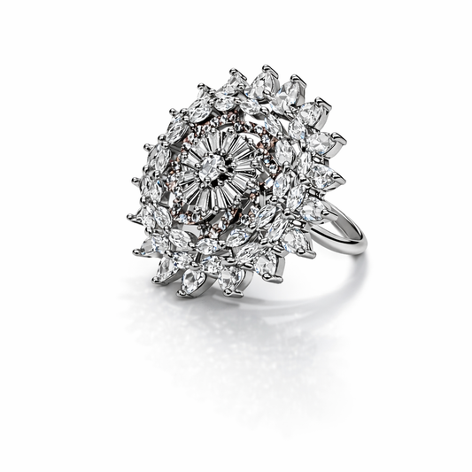 Crystal Radiance Floral Ring in Silver-Tone Finish