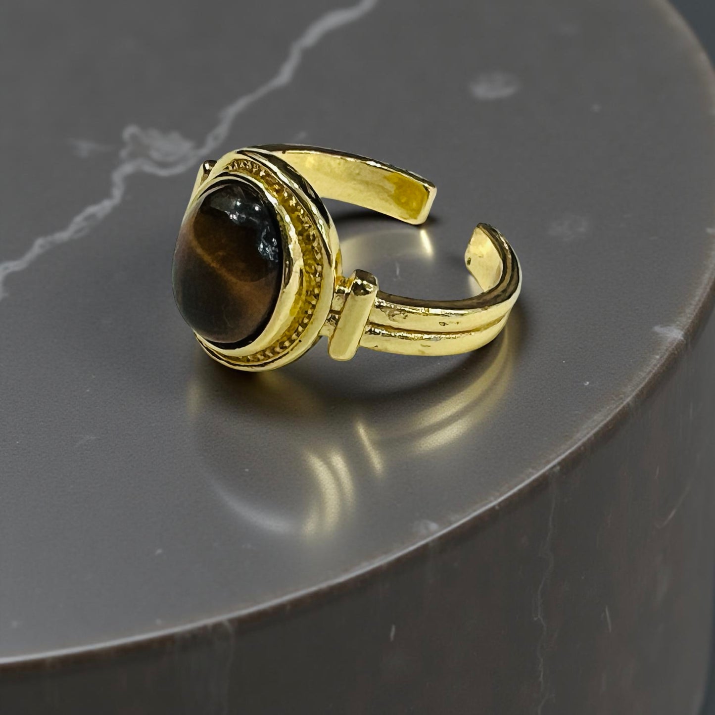 Vintage Tiger Eye Oval Adjustable Ring