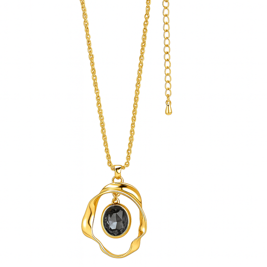 Designer Black Crystal Pendant Necklace – Gold Plated, Anti Tarnish