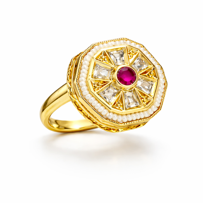 Royal Ruby Polki Statement Ring in Gold-Tone Finish