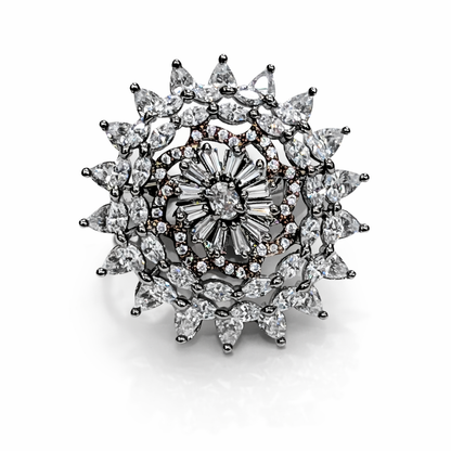 Crystal Radiance Floral Ring in Silver-Tone Finish
